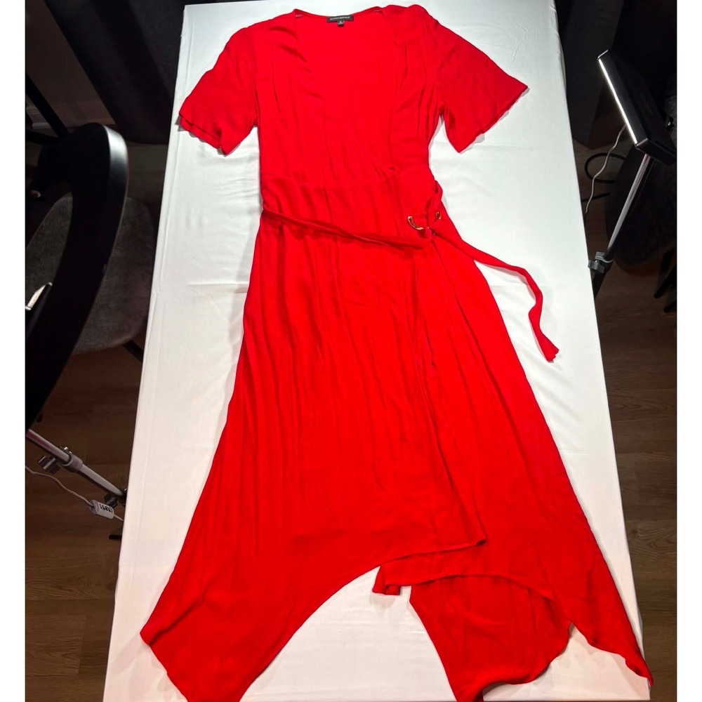 Banana Republic Red Handkerchief Hem Wrap Midi Dress Women's Size 8 V-Neck Short